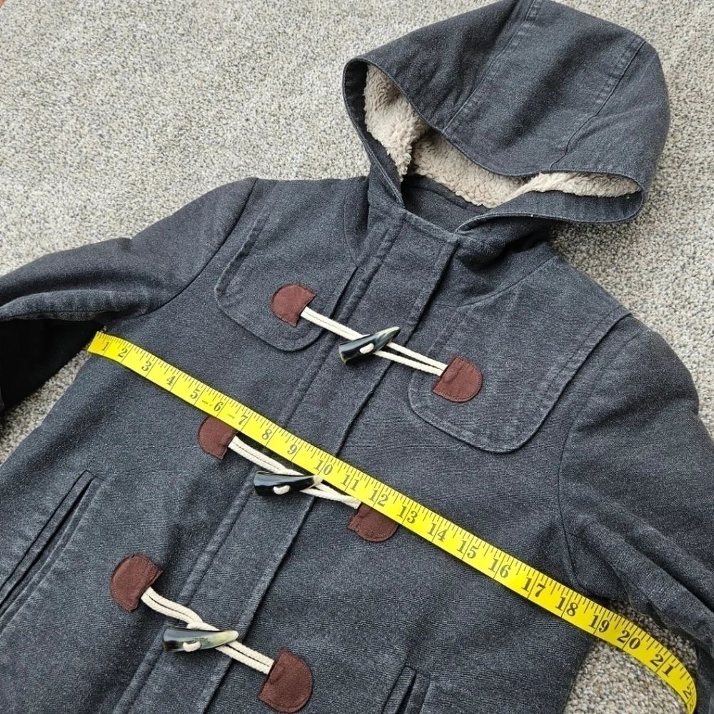 Boden Duffle Coat Gray Cotton Blend Zip & Toggle Hooded Long Peacoat Size 4